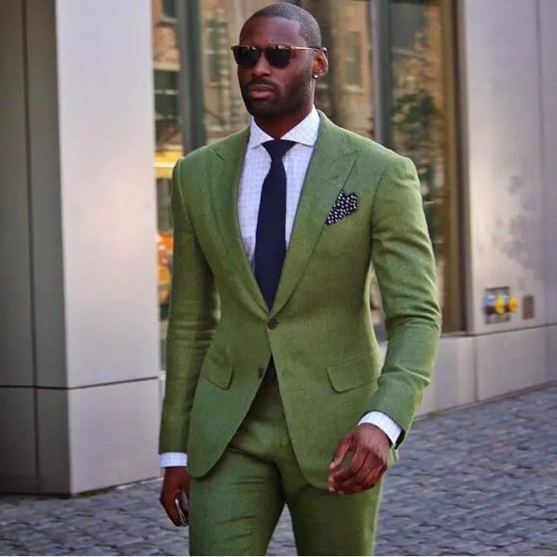 X Men Grooming - Traje de lino verde militar para